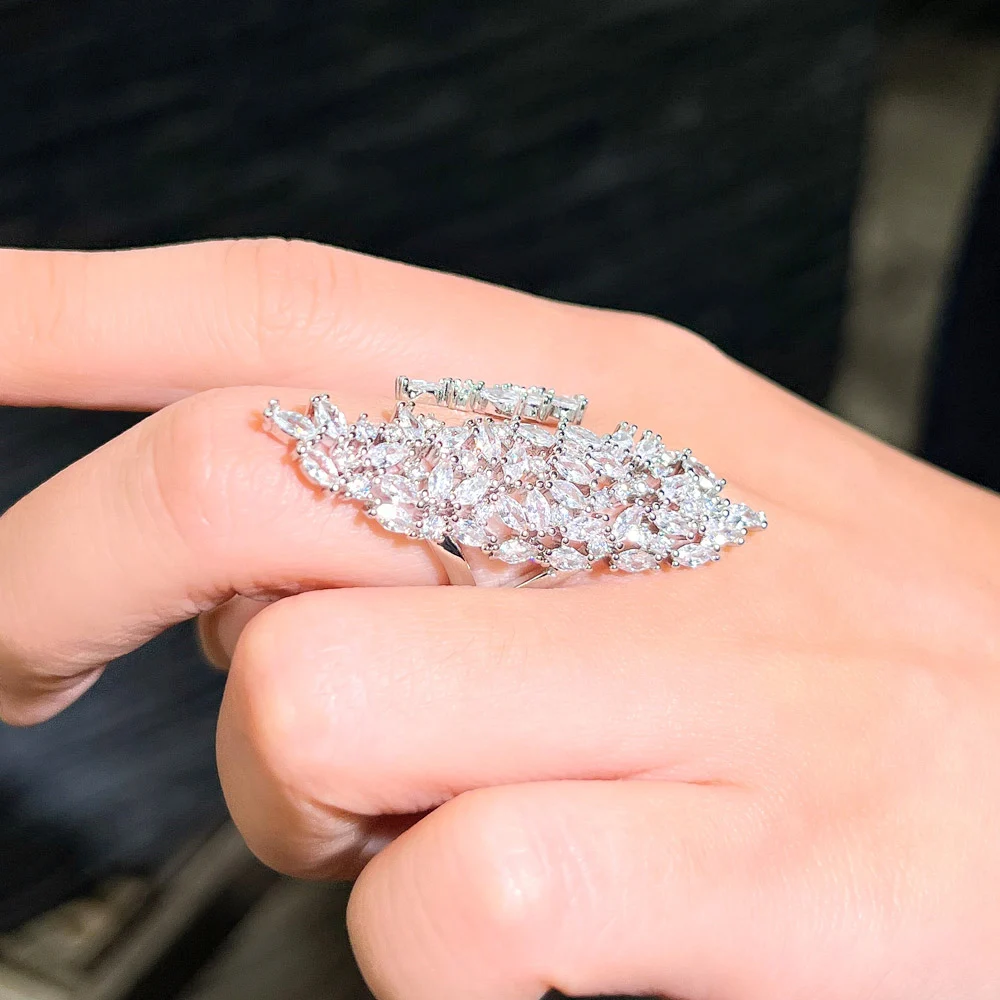 CWWZircons Adjustable Sparkly Big Chunky White Cubic