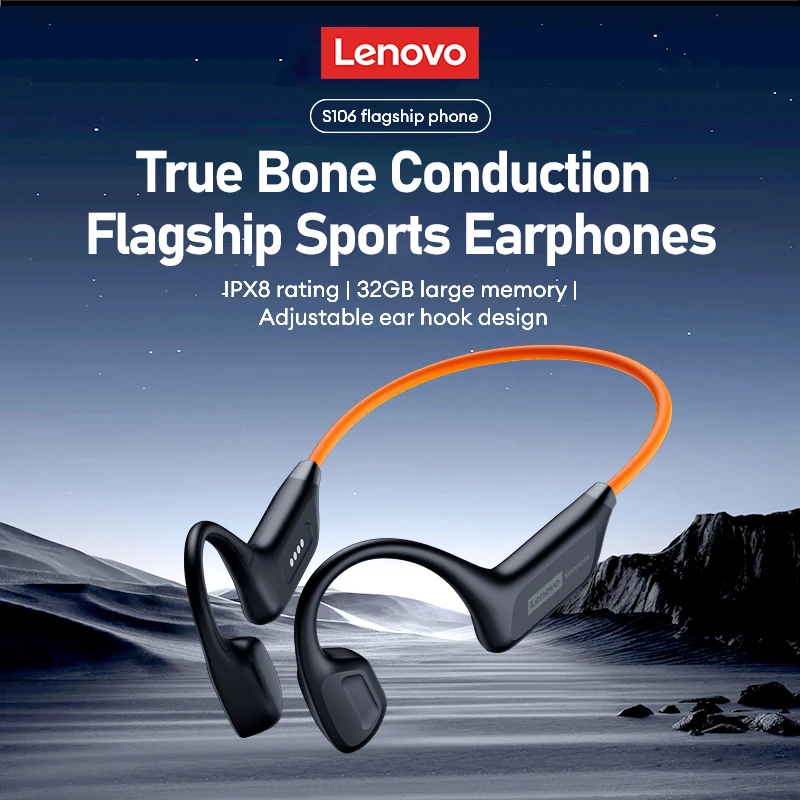 Lenovo S106 Bone Conduction Headphones – Bluetooth 6.0, IPX8 Waterproof Swimming Earphones with 32GB MP3 Player, HiFi Audio & Built-In Mic 1