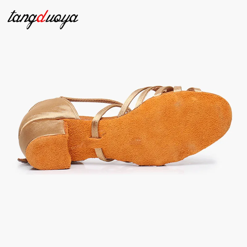 New women children Latin Dance Shoes High quality Ballroom Salsa Dancing Shoes Low Heels 3cm Tango Salsa indoor silk Dance Shoes 4