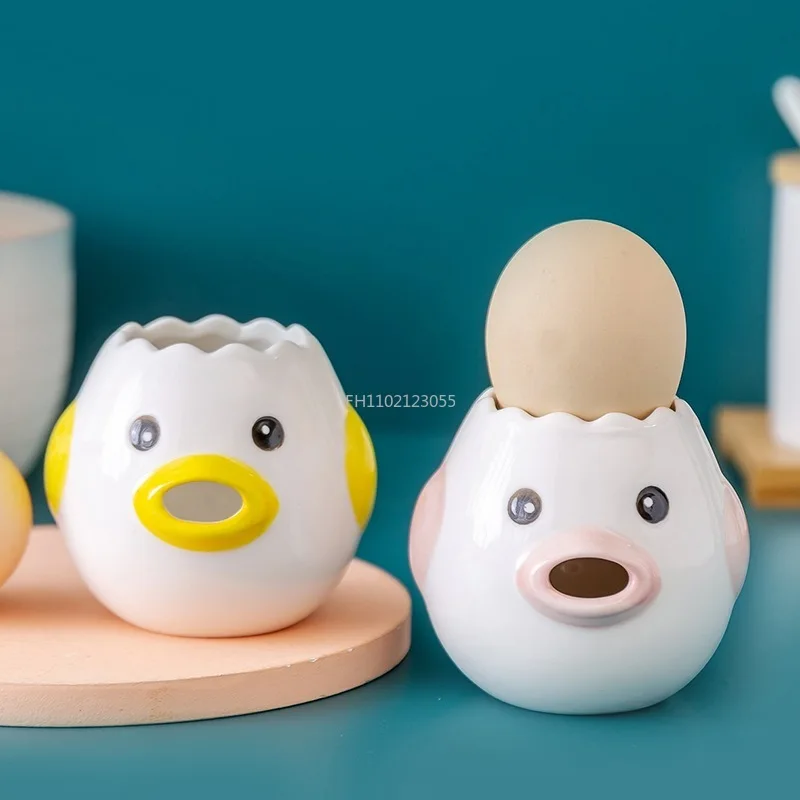 Egg White Separator Cute Chicken Ceramic Egg Yolk Protein Separator  Filter Kitchen Tools Baking Accessories Egg Holder