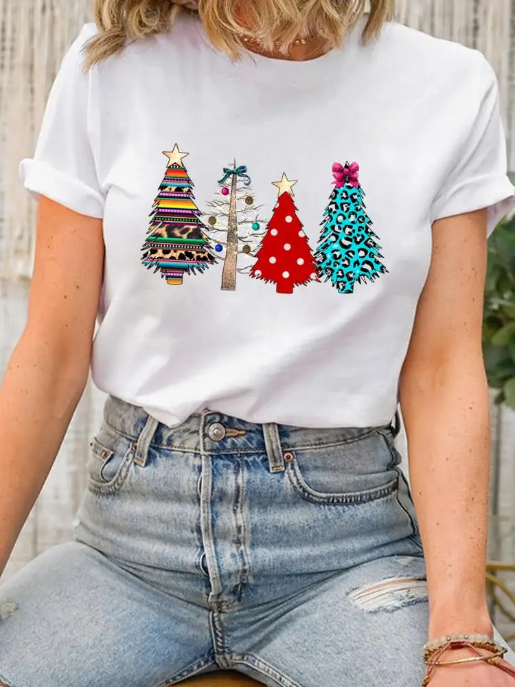 

Tree Trend Cute 90s Tee Top Christmas Lady New Year Short Sleeve Print Fashion Women Shirt Clothing Clothes Graphic T-shirt