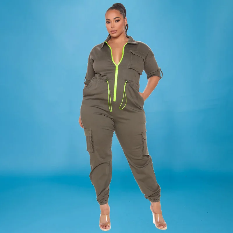 Plus Size Elegant Jumpsuit Zipper V Neck Club Outfit Female Outwear Designer Pants 2023 Summer Women Fashion Jumpsuits