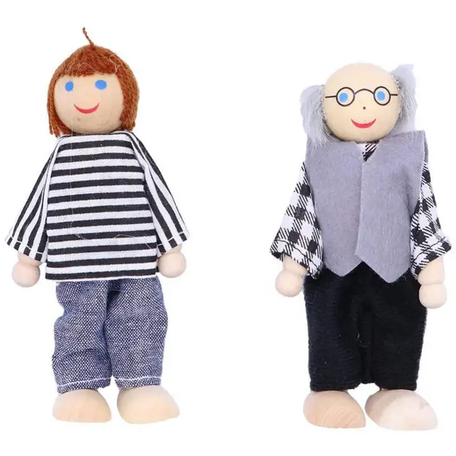 Wooden Happyed Familyed Dressed Puppet Flexible Joints Doll Kids Toy Birthday Gift 4