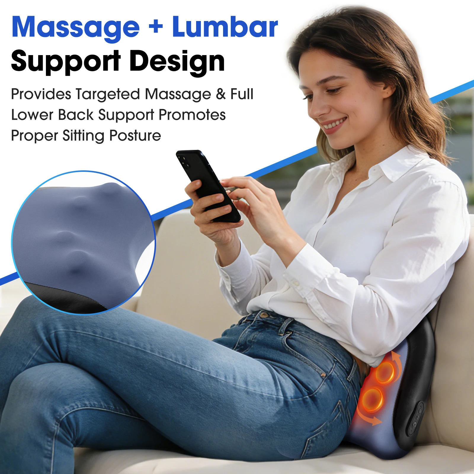 2 in 1 Massage Pillow Red Light 30℃ Heating Vibration Massager for Lumbar Waist Back Neck Shoulder Pain Relief Massage Machine