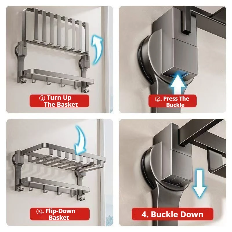 Suction Cup Towel Rack Coat Hook Foldable Towel Storage Rack Wall Mounted Shelf Bathroom Shelf 40/50cm towel rack towel holder