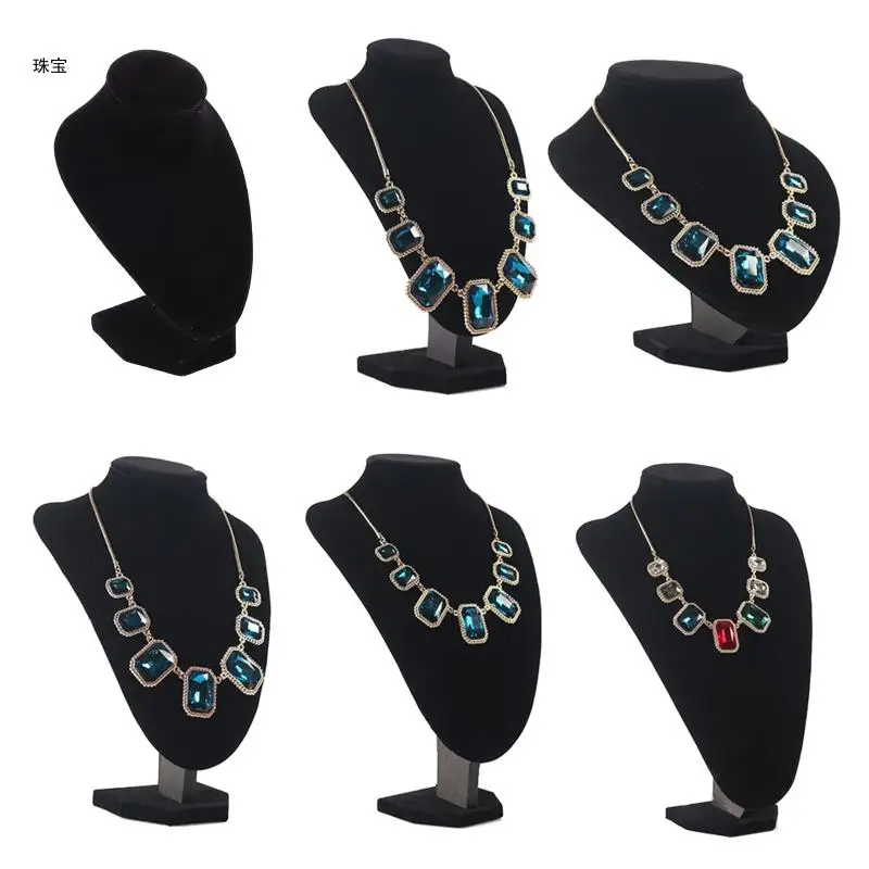 

X5QE Black Flannel Necklace Pendant Chain Jewelry Bust Display Mannequin Holder Stand