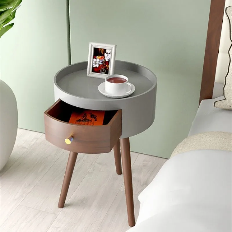 Round Narrow Bedside Table for Living Room Modern Simple Nordic Light Luxury Small Hotel Homestay Coffee Tables