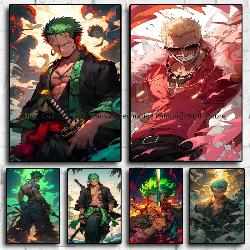 

Anime One Piece Canvas Painting Zorro Watercolor Character Poster Wall Art Mural Suitable for Home Bedroom Decoration Pict