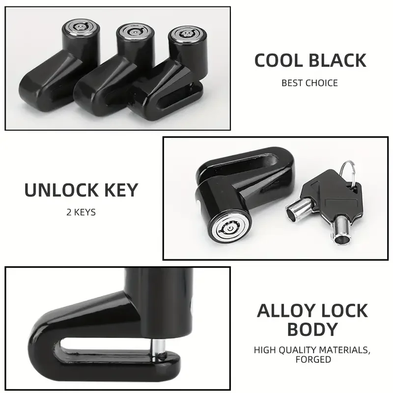 Disc brake lock Motorcycle disc brake lock Anti-theft security Mountain bike Durable Keyed lock With 2 keys No electricity or battery required