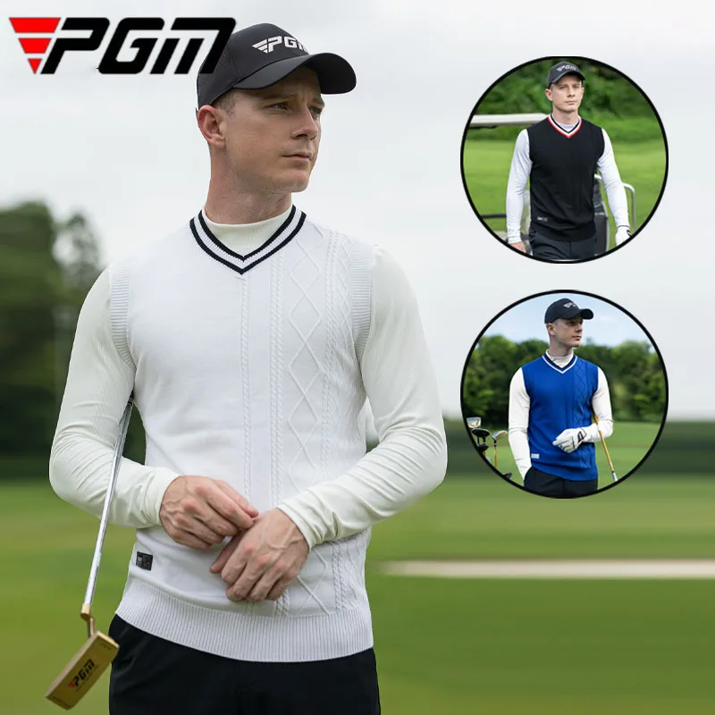 

PGM Male Fleece V-neck Golf Shirts Autumn Men Elastic Soft Golf Vest Winter Sleeveless Warm Casual Sweater M-2XL