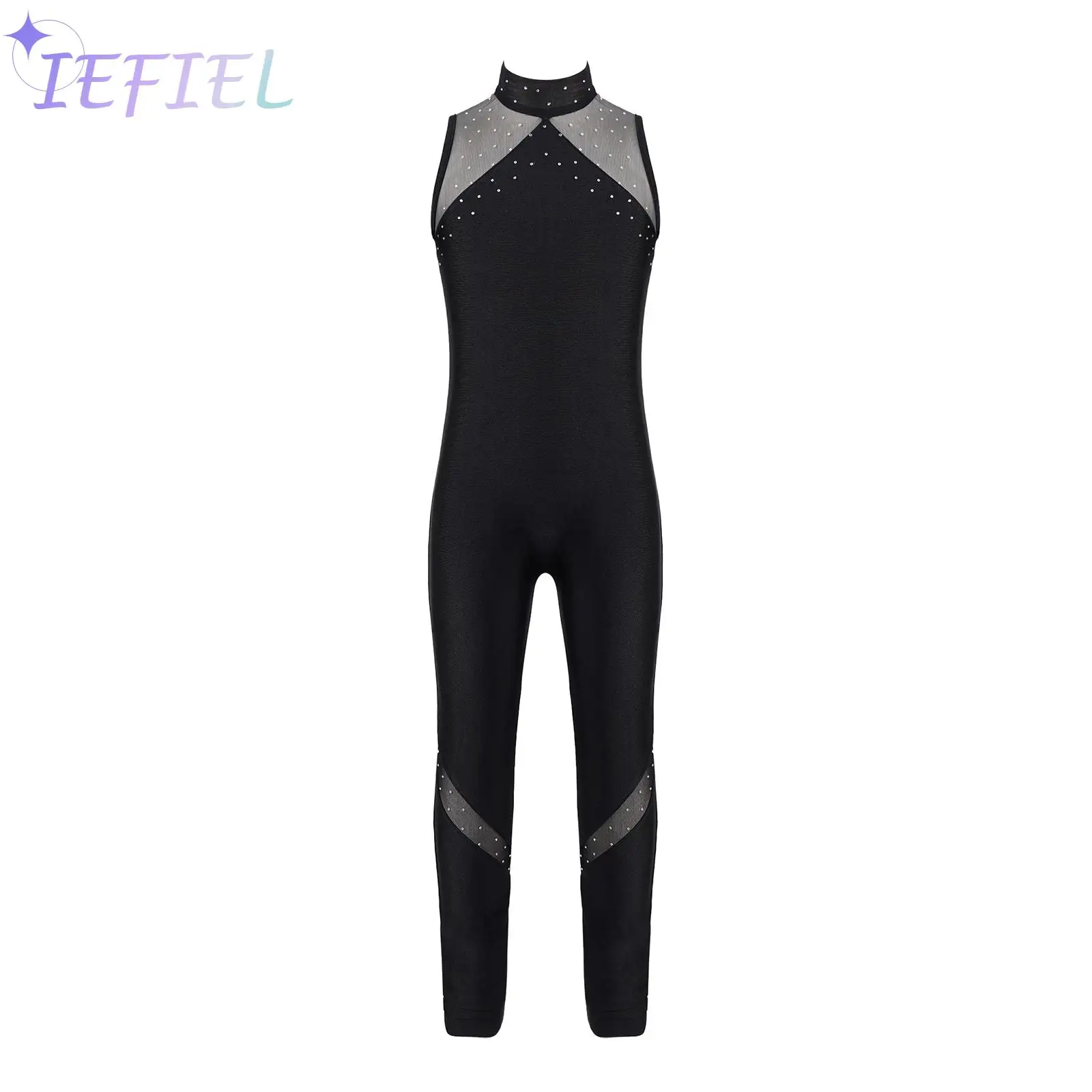 

Kids Jazz Ballet Dance Unitard Athletic Jumpsuit Full Length Sleeveless Open Back Skating Bodysuit One Piece Gymnastics Leotard