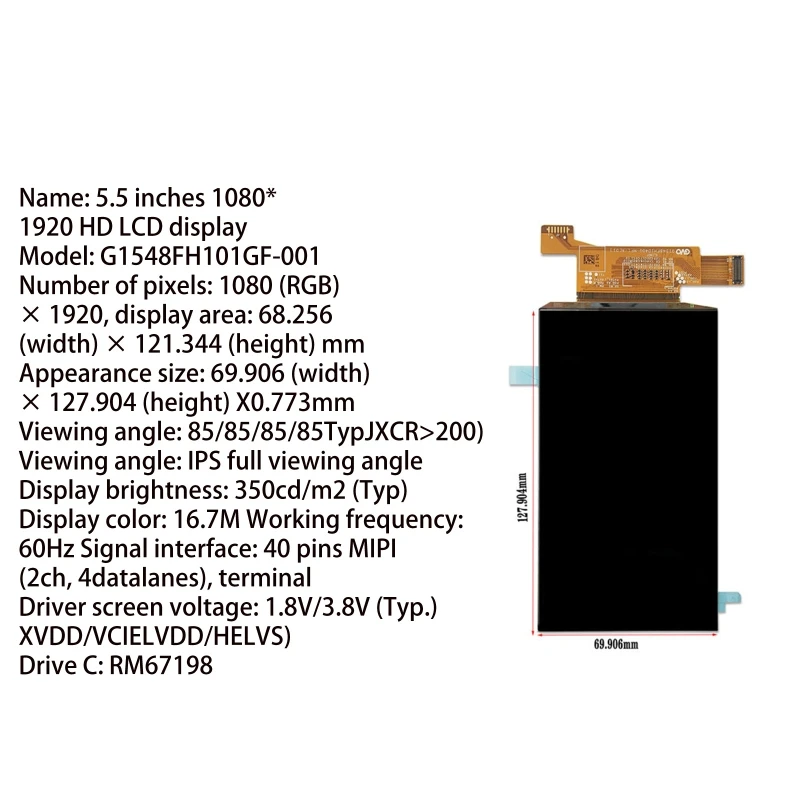 4   5.5 MIPI ÷ 1080x1920 AMOLED LCD ÷ Ʈѷ ̹  G1548FH101GF-001 MIPI µ