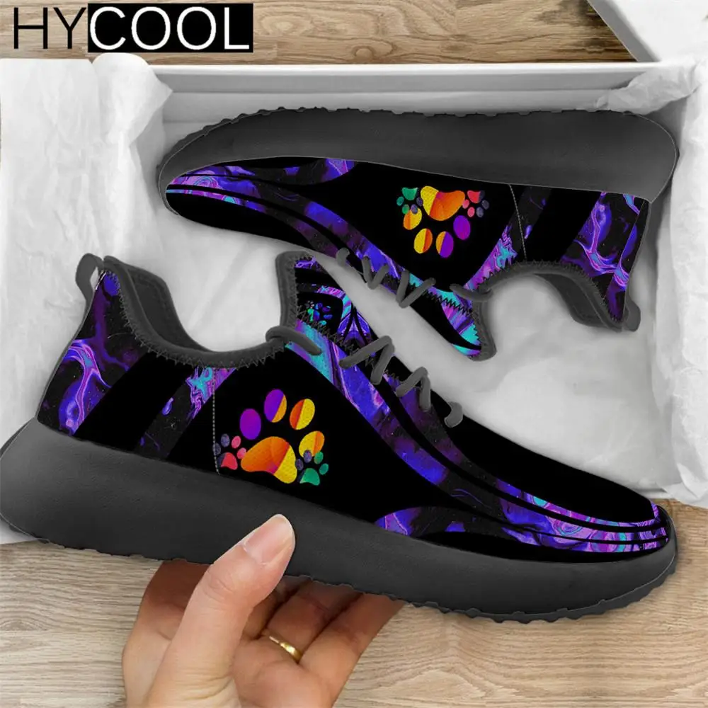 

HYCOOL Hot Selling Women Breathable Shoes For Running Dog Paw Printing Couple Mesh Knit Lightweight Sport Sneaker Scarpe Donna