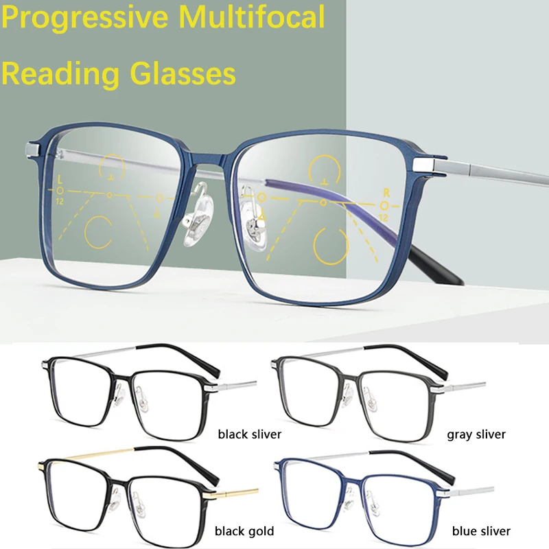 

Pure Titanium Reading Glasses Multifocal Progressive Eyeglass Ultra-light Square Rim High Quality See Far Near Presbyopia gafas