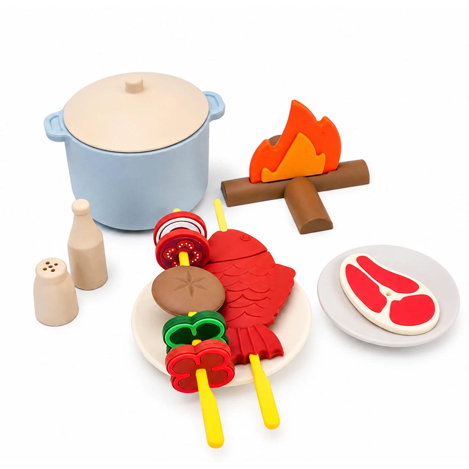 Silikon-Spielset für Kinder, Lagerfeuer-Kochset mit Kebabspießen, Montessori-Spielküchen-Geschenk für Kleinkinder_voghion.com