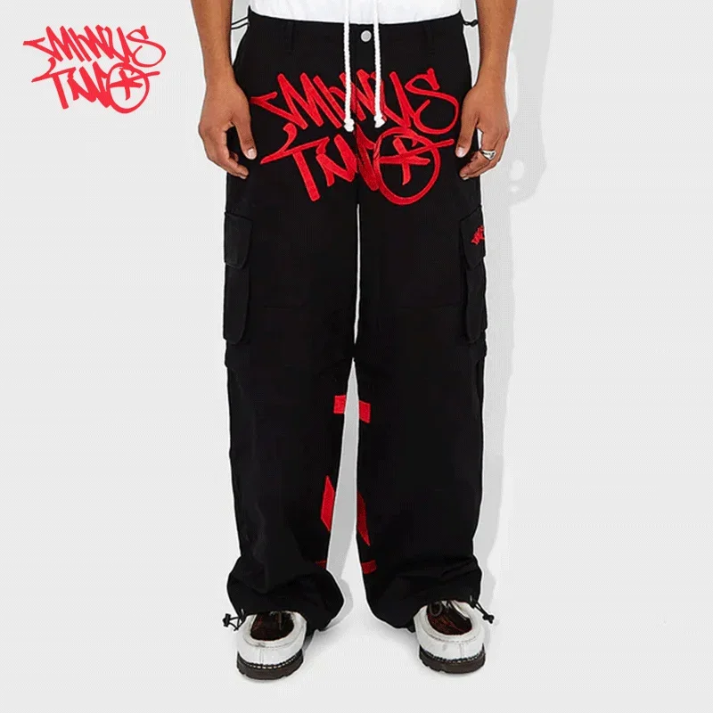 Minus Two Y2K Fashion street Pant Black Multiple pockets Cargo Pants Men Women High Waist Straight Joggers Baggy Sports Trousers 3