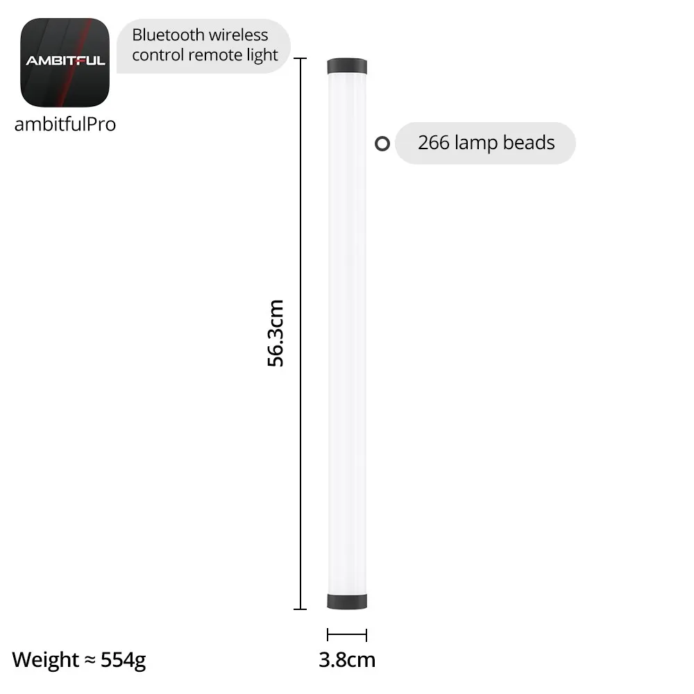 AMBITFUL A2 PRO 2500K-8500K A2PRO RGB Tube Light Full Color LED Video Stick Light with Built-in Lithium Battery Control by APP 3