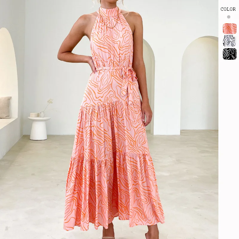 

Летнее элегантное платье Wepbel, женское модное летнее свободное платье на шнуровке с принтом, свободные топы без рукавов, Платье Макси