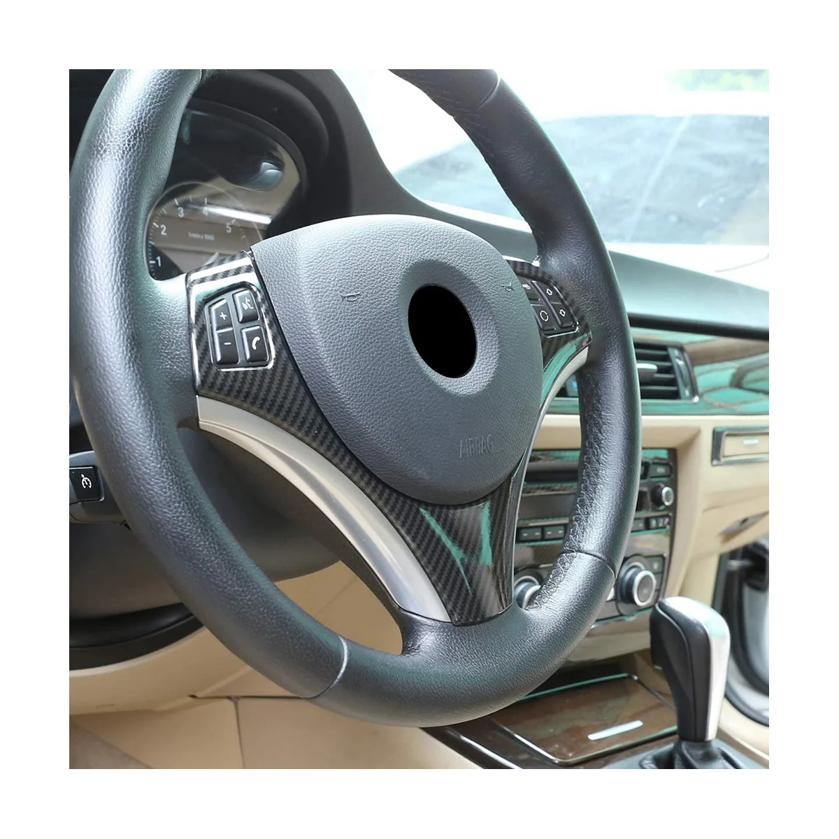 BMW E90 3 시리즈 E90 E92 320I 330I 325I 2005-2012 용 자동차 핸들 장식 트림 액세서리, ABS 탄소 섬유