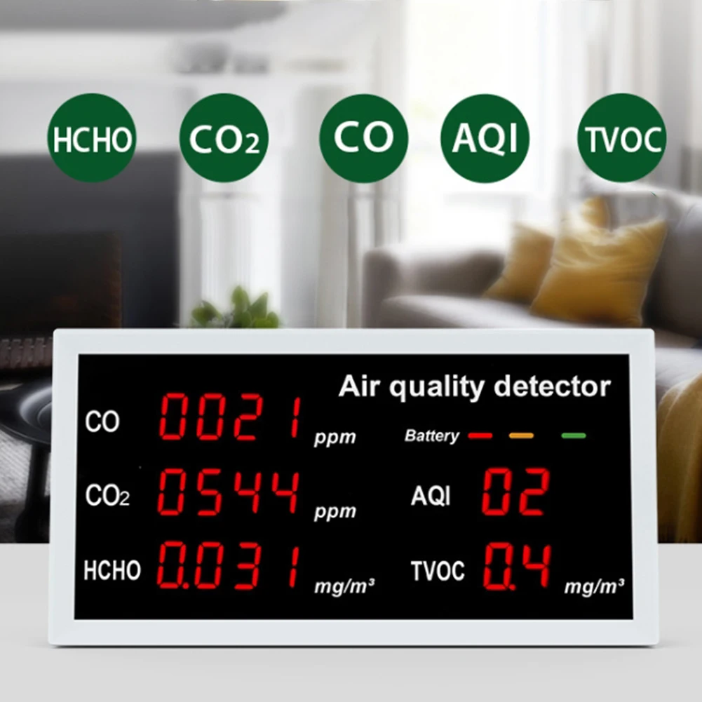 ǳ  , HCHO TVOC CO2 AQI ̻ȭź ׽, LCD  , CŸ USB 5V2A, 5  1