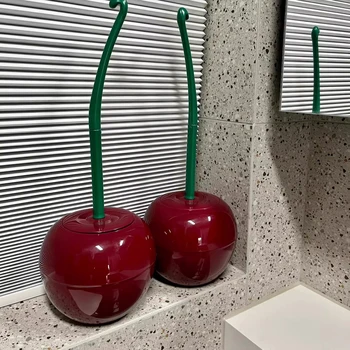 Creative Cherry Shaped Toilet Brush Set with Long Handle - Bathroom Cleaning Tool Holder Elegant Accessory for Toilet Hygiene