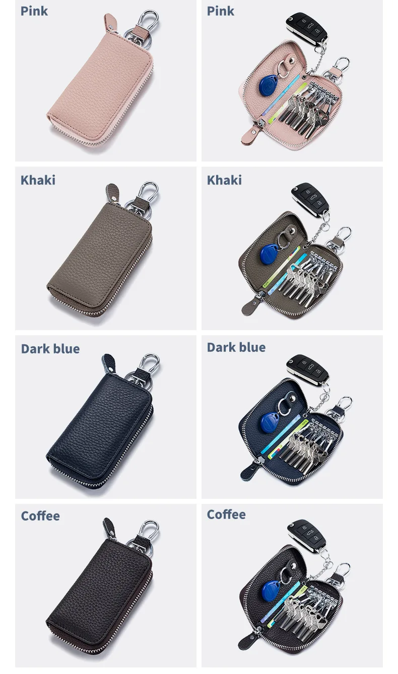 Key Case Multifunctional Zipper Men's Household Key Case Universal Car Keybag Women Leather Organizer Keychain Wallet 10 Color