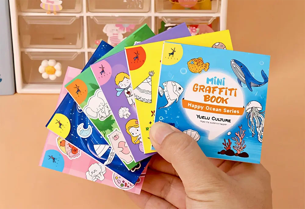 50 Blatt Mini-Graffiti-Notizbuch für Kinder, Cartoon-Ozean, Tierfutter, Party, Weltraum, Farbfüllung, Bücher, Kinder, Zeichnen, Bild – Detail 4