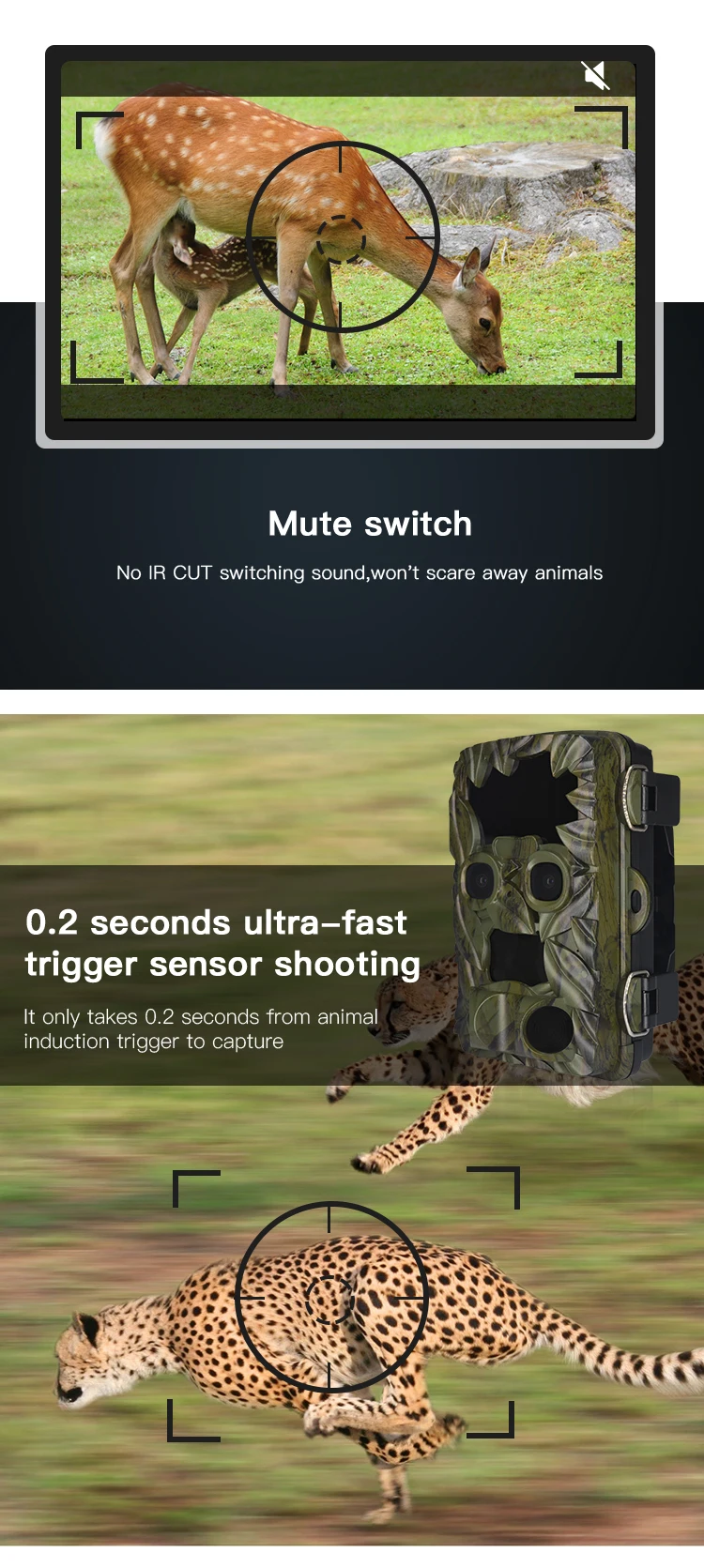 4K Dual Lens camera for Day and Night 35m IR Range flash Hunting Camera 2.4 inch