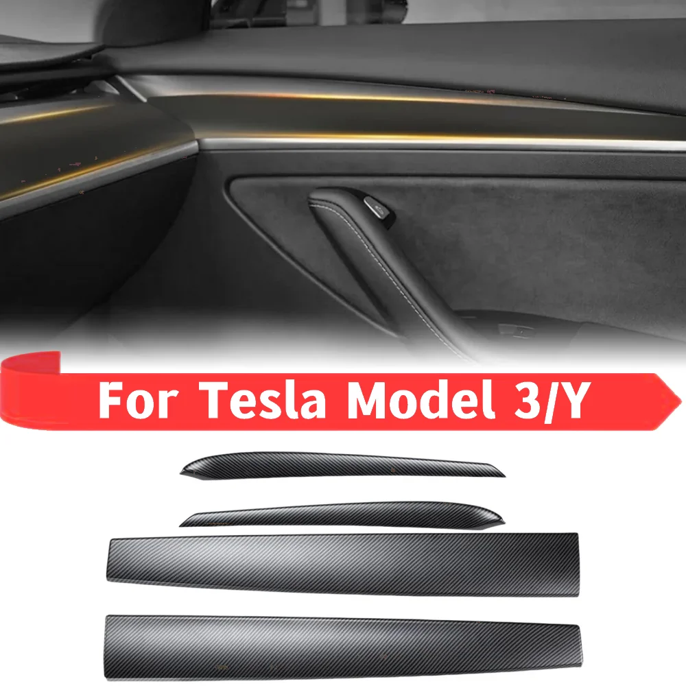 Dashboard Cover and Door Trim Panel Dash Trim for Tesla Model 3/Y,ABS Dashboard Wrap Kit Cover Cap Interior Decoration