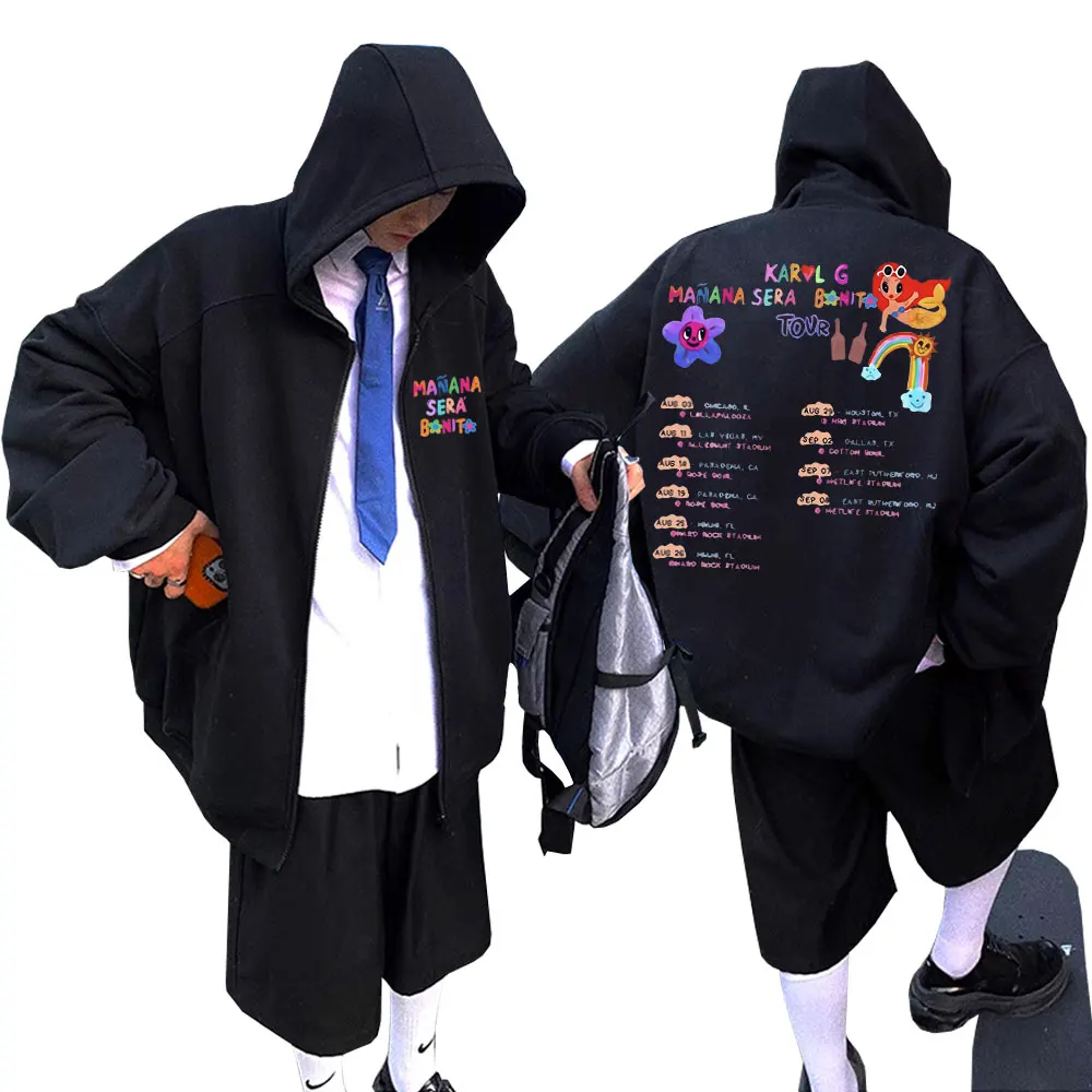 Singer Karol G Heart Mañana Sera Bonito Tour Zipper Hoodie Men Women Hip Hop Cartoon Oversized Sweatshirt Unisex Zip Up Jacket