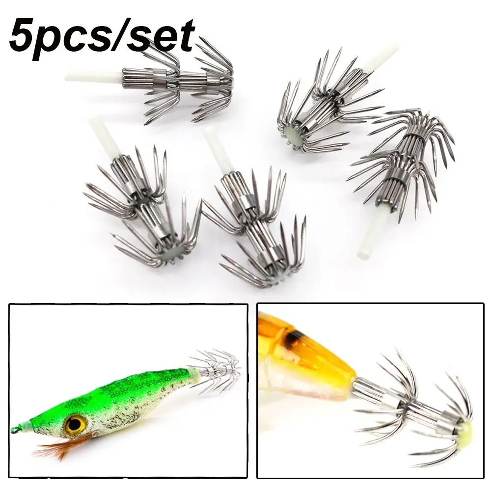 

5pcs Glow in Dark Octopus Squid Lure Jig 2.0# 2.5# 3.0# 3.5# 4.0# Hook Lure Hard Plastic Baits DIY Hooks Fishing Accessory