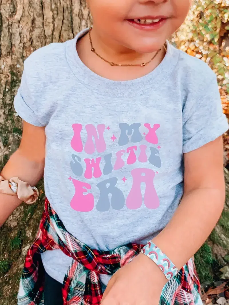 Children's T-shirt  IN MY SWIFTIE ERA Print Crew Neck Short Sleeve T-shirt, Girls Kids Casual Tops for Spring Summer Autumn 4