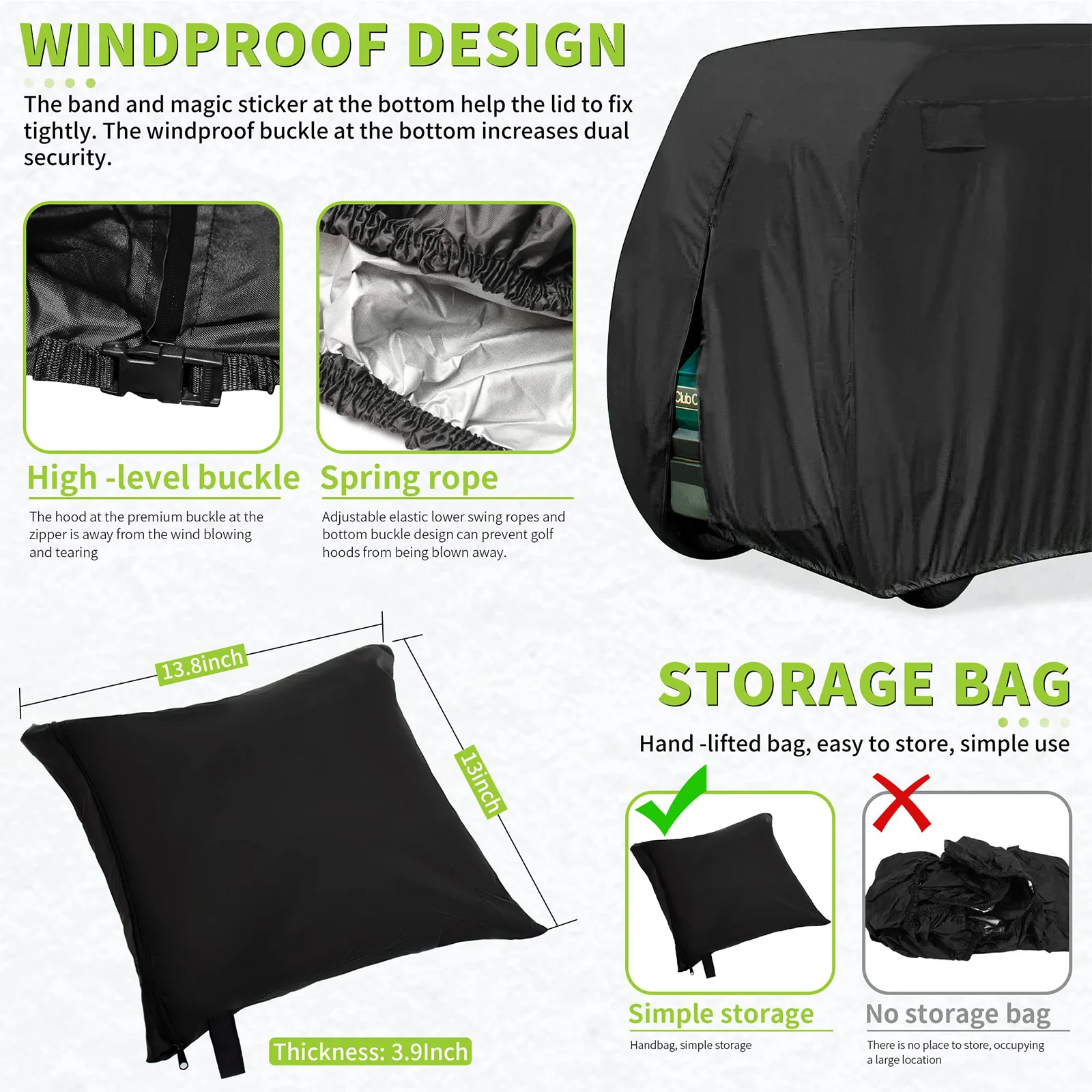 Golf Cart Cover 210D Waterproof Universal Fits Most Brand 2/4 Passenger Sunproof Dustproof Outdoor Zipper