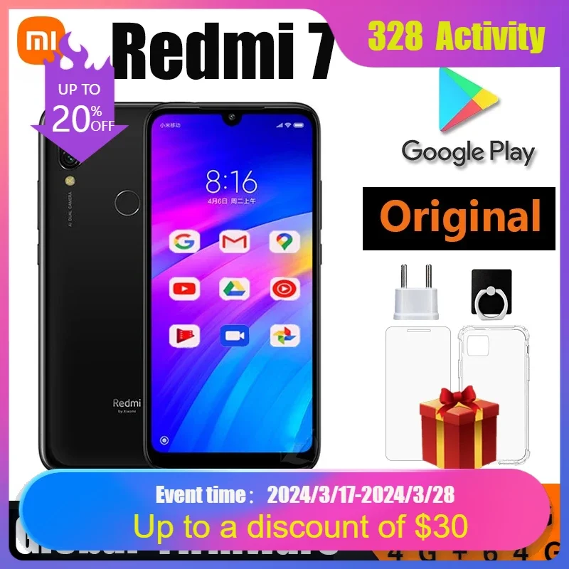 Original Xiaomi Redmi 7 smartphone  Googleplay Android  4000mAh Fingerprint Dual SIM