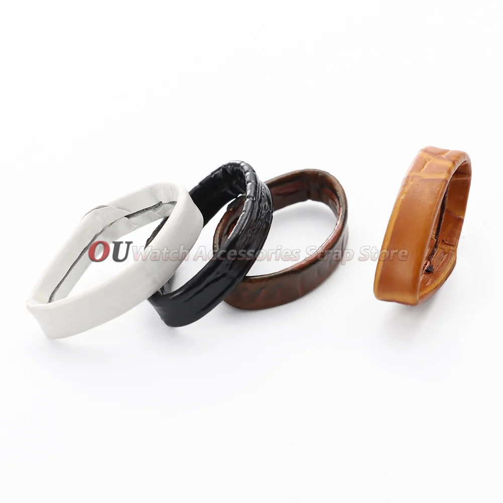 Genuine Leather Movable Watchband Strap Loops - Black and Brown, Set of 2