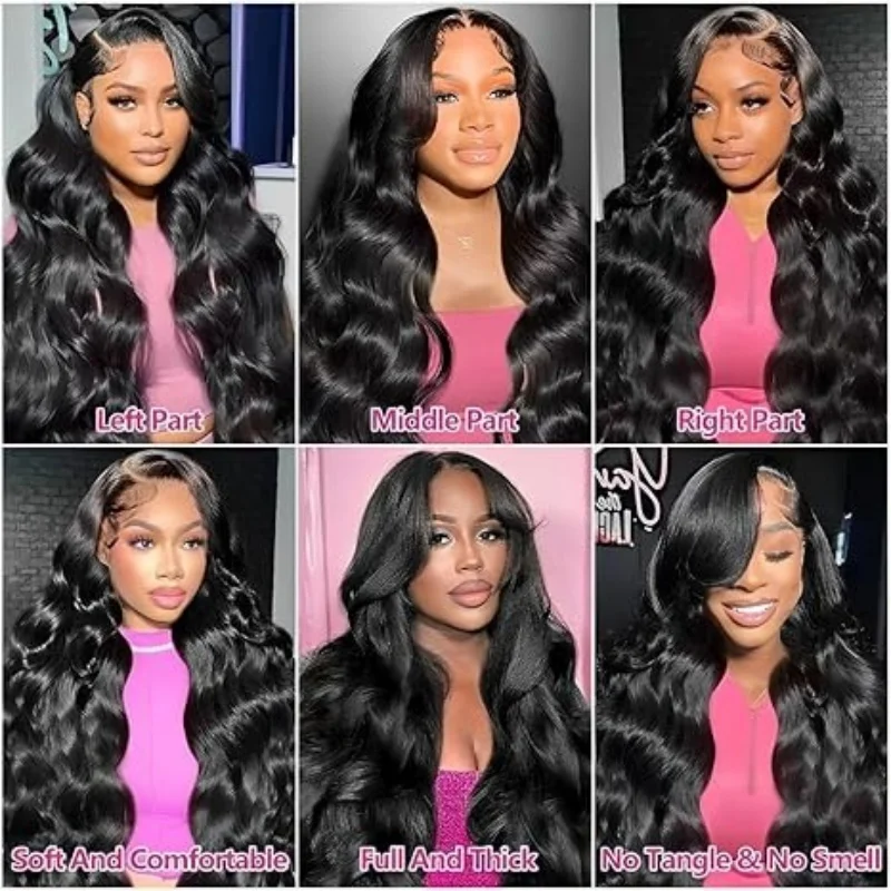 Body Wave Human Hair Wigs 13X6 Hd Lace Frontal Wig 250 Density 40 Inch 250 Density Pre Plucked Brazilian Hair 100% Natural Black