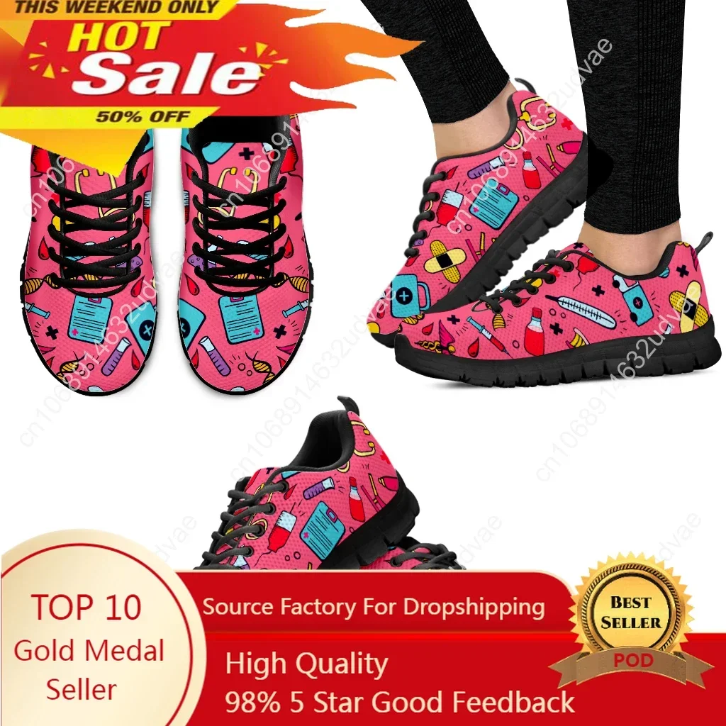 Dark Pink First Aid Medical Printing Lightweight Outdoor Sneakers Nurse Medical Shoes Casaul Sneakers Zapatos Mujer