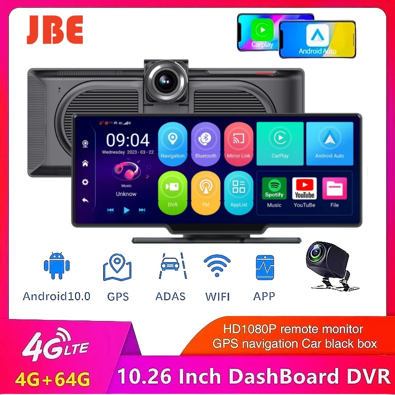 

10.26 Inch 4G Dash Cam Android 10.0 4+64G 8 Core 5G WiFi Car DVR ADAS GPS FM 24h Parking Monitor Rearview Mirror Video Recorder