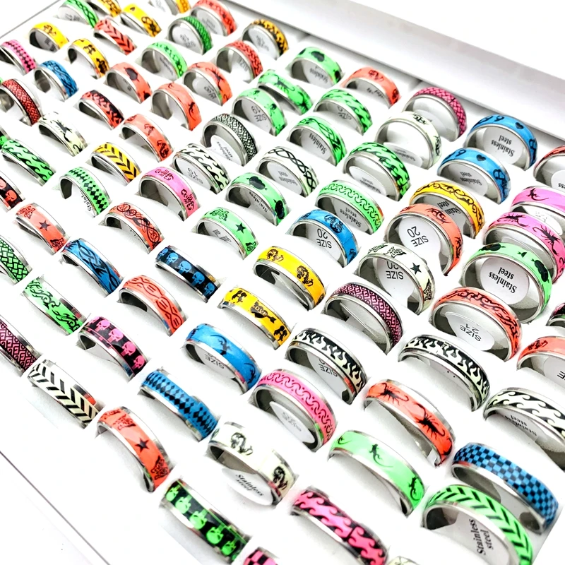 Wholesale 100pcs/lot Womens Mens Sticker Stainless Steel Bulk Jewelry Mix  Rings