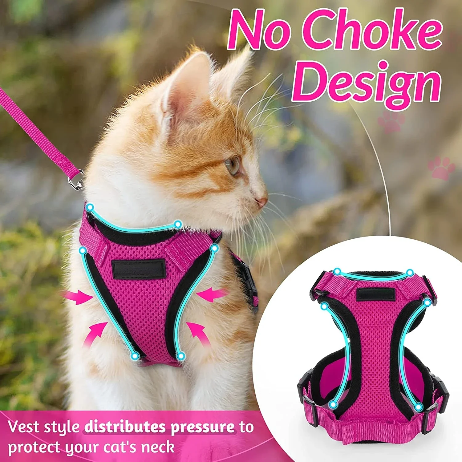 ATUBAN Cat Harness and Leash Set Stylish Escape Proof Cat Vest Harness Adjustable Breathable Pet Harness with Reflective Trim 3