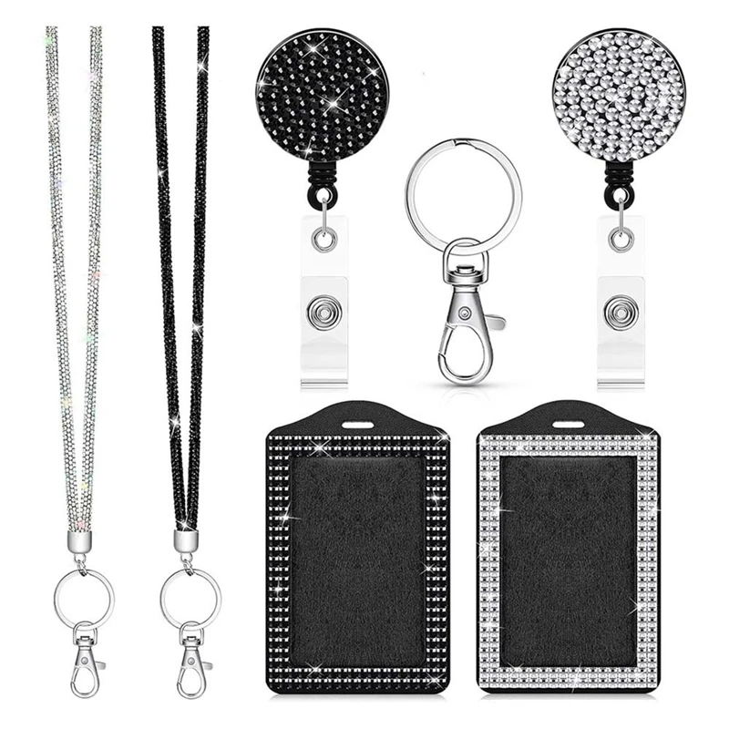 

Diamond-Encrusted Badge Holder With Easy-Pull Buckle, Retractable Keychain, ID Badge Holder, Lanyard Card Holder