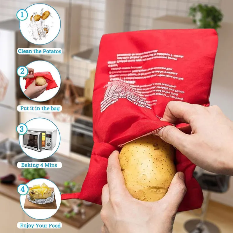 3pcs Microwave Potato Bag Reusable Fast Microwave Potato Corn Sweet Potato Cookware Perfect Potatoes 4 Minutes Red Baking Bag