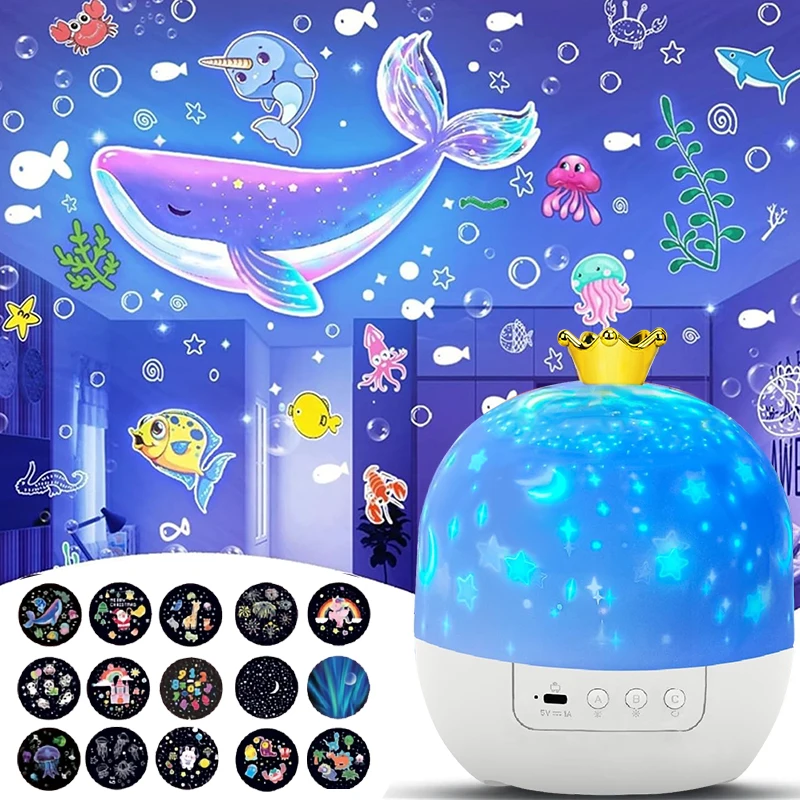 Stern-LED-Nachtlichtprojektor, Stern-Ozean-Projektionslicht, 15-Folien-Lichtprojektor, ideal für Weihnachtsgeschenke für Kinder