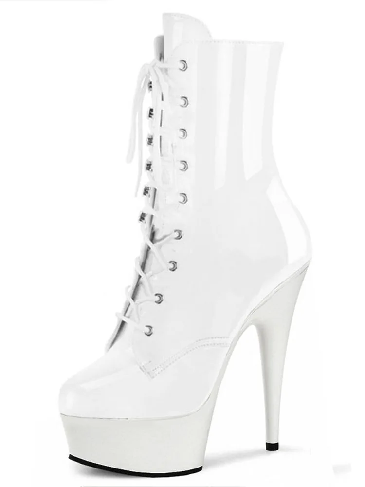 

Ankle Boots 20cm Sexy Fetish Lace Up Round Toe Thin Heels 8Inches Big Size Women Strip Pole Dance Gothic Nightclub Exotic Dancer
