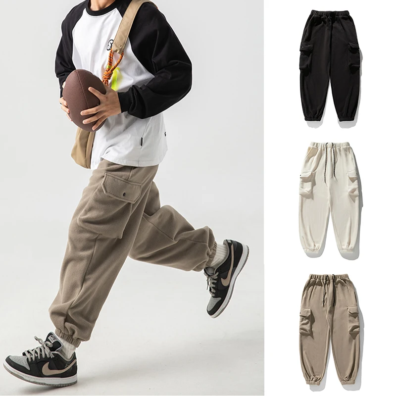 

Fleece Pants for Men's Autumn Winter 2023 New Large Pocket Design Trousers Joggers Trendy Brand Loose Sports Casual Cargo Pants