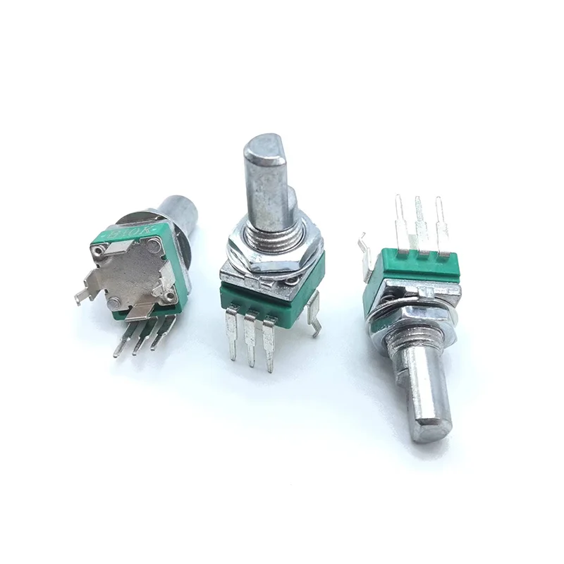2 pcs R097 Precision Potentiometer Vertical bent foot single channel B10K Half shaft 15mm multiturn potentiometer rotary potentiometer adjustable resistor