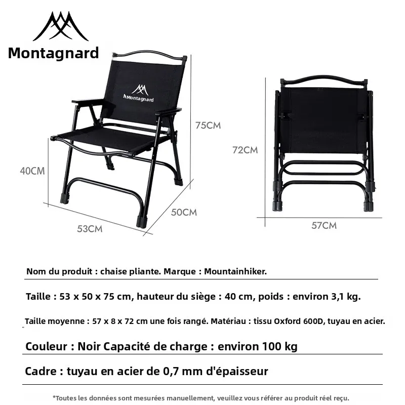 Chaise de camping pliante avec dossier et housse de transport en tissu Oxford pour pêche pratique