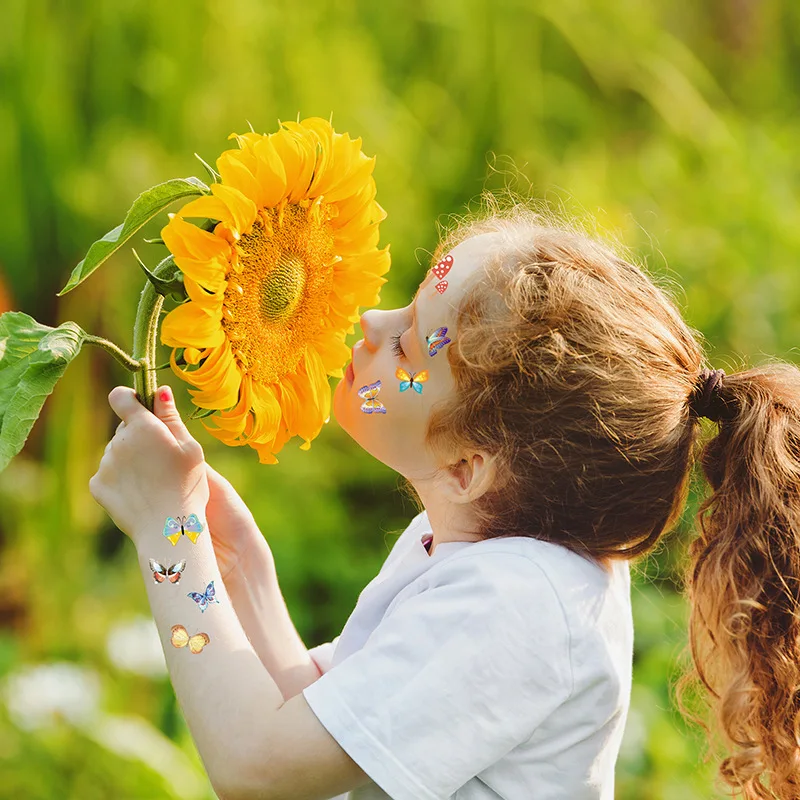 12 autocollants de tatouage imperméables pour enfants, dessin animé mignon papillon coloré autocollants de tatouage mignons tatouages temporaires