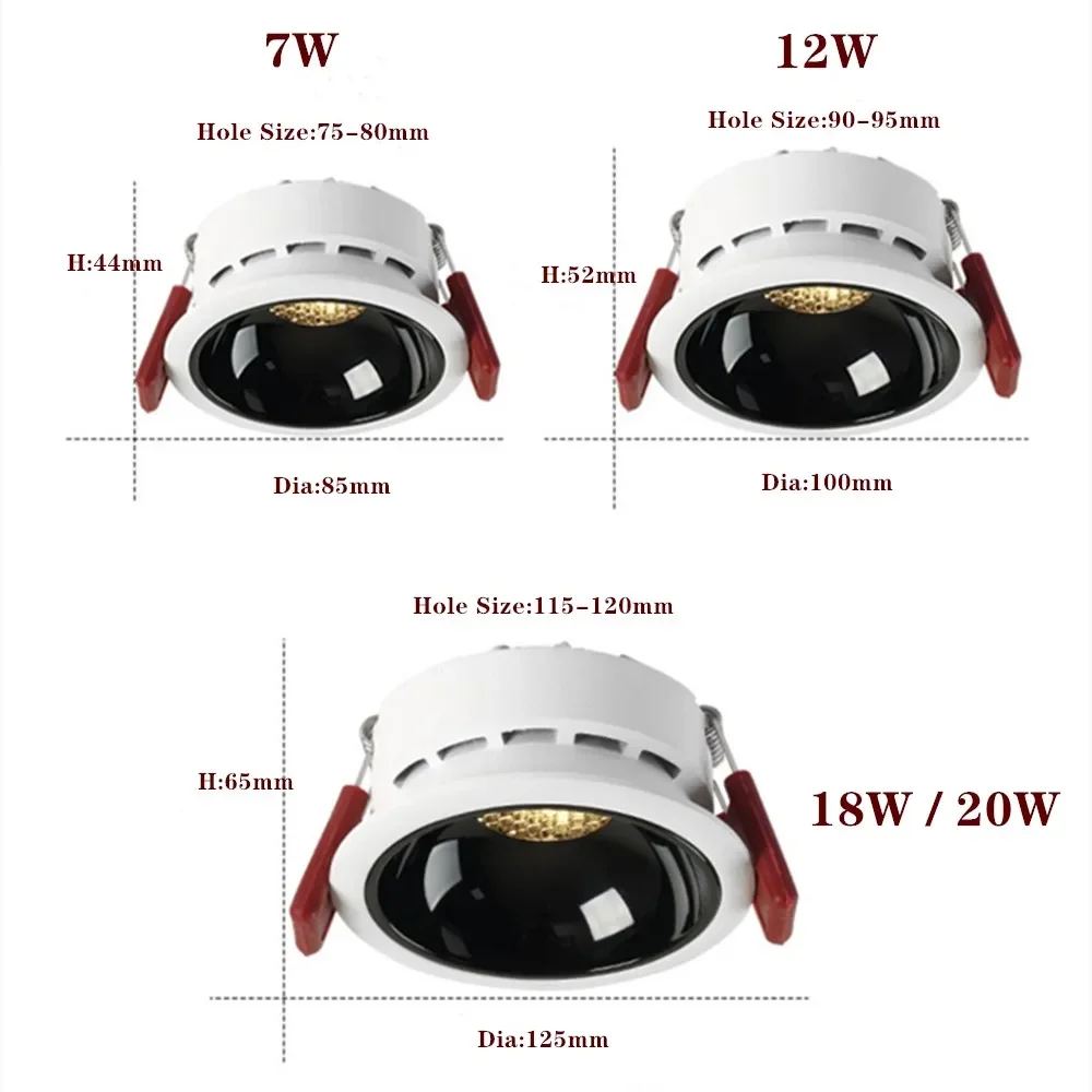 LED 매입형 조명 디밍이 가능한 통 매입형 천장 조명 7W 12W AC85-220V 침실 비품용 디밍이 가능한 LED 스포트 라이트