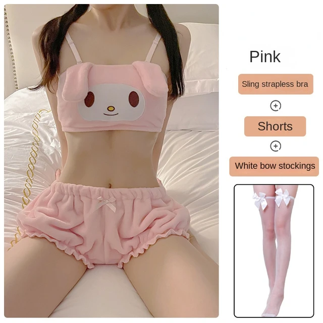 Sipariş Sanrio hello kitty i̇ç çamaşırı seti kawaii kadın karikatür anime  jartiyer düşük bel güzellik geri seksi yumuşak bikini i̇ç çamaşırı